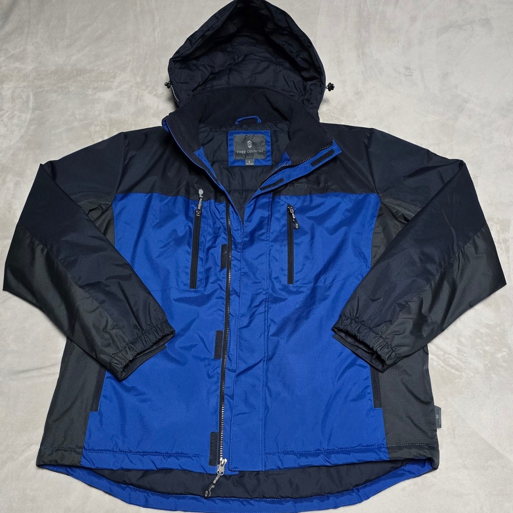 Free Country Men's L Hooded Insulated Jacket Coat Blue/Black Water Resistant